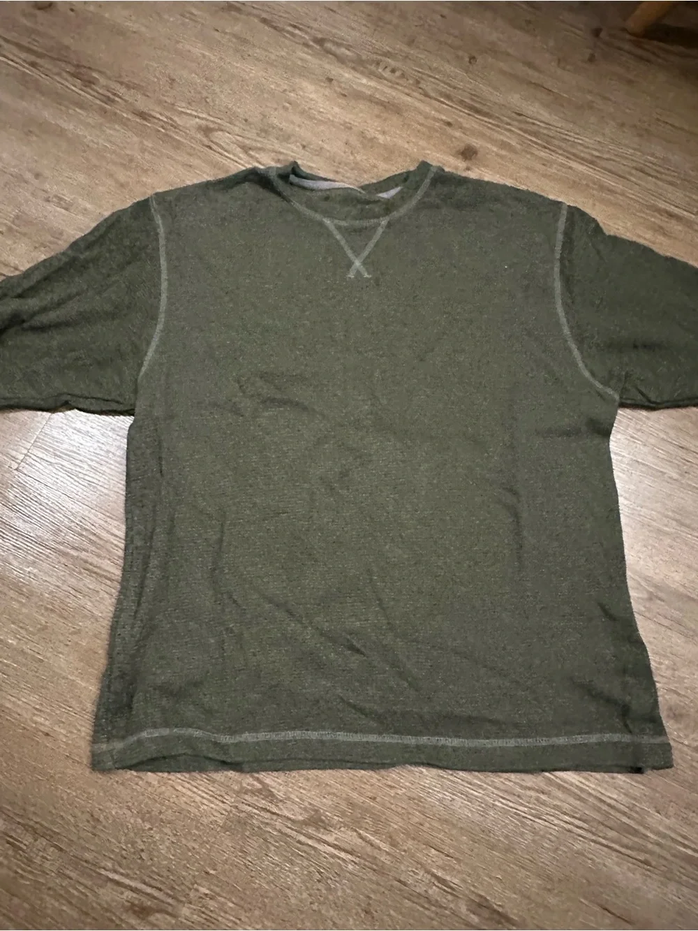 Men's Olive Crewneck Waffle Knit Pullover